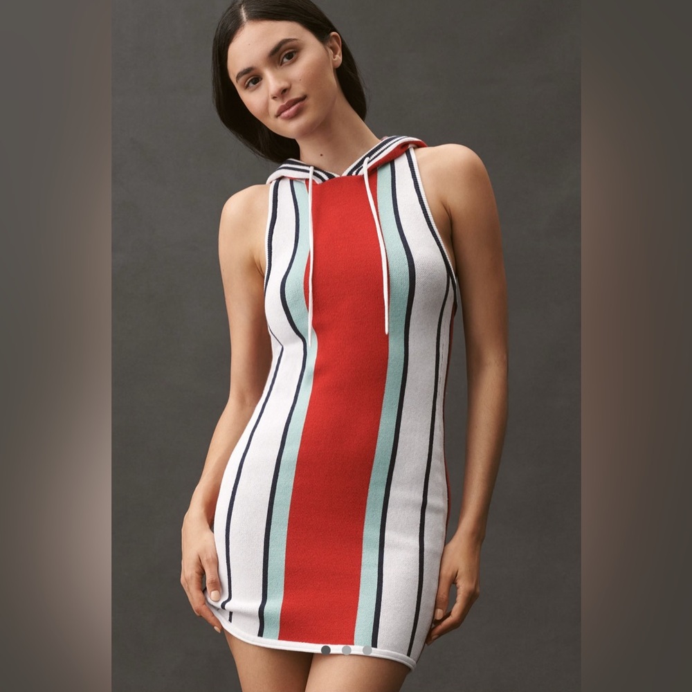 Daily Practice x Anthropologie Striped Hooded Mini Dress in Red and White